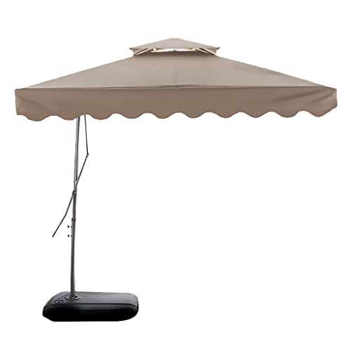 Pythic Double Top Windproof Beach Umbrella Heavy Duty Outdoor Sun Umbrella Cantilever Square Patio Umbrella Adjustable Angle Sunshade Umbrella (Color : Khaki, Size : 2.5M8Bones) #TOP4