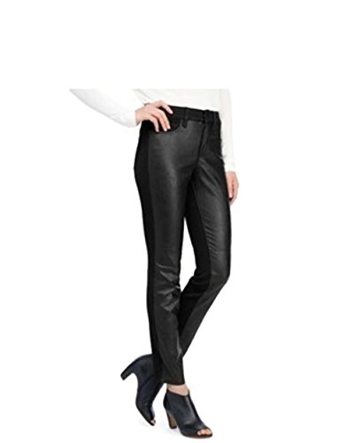 NYDJ Black Alina Legging Faux Leather Front Jean Women's 14