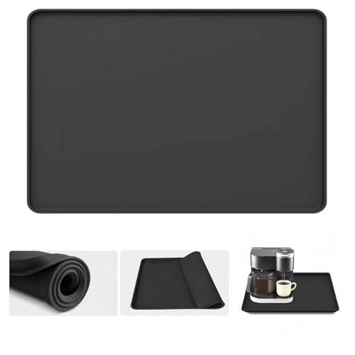 HQTS Silicone Coffee Machine Mat 50cm*40cm in Silicone Coffee Mat with Raised Edges Anti-Slip Accessories for Automatic Coffees Machines Kitchen Worktop Protector