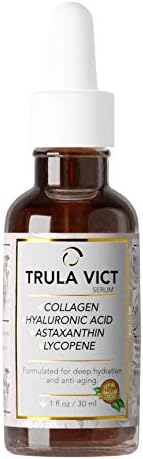 TRULA VICT Facial and Neck Organic Serum, Collagen, Hyaluronic Acid, Astaxanthin, Lycopene, Vitamin C and E, Antioxidant, Powerful Moisturizer, Anti Wrinkles, Anti-Aging, Non-Chemical for Her & Him