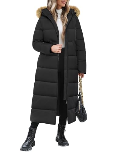 Image of Jyanl Women Long Puffer Coat Warm Winter Quilted Jacket Fashion Ladies Thicken Full Zip Long Down Coats Faux Fur Removable Hood Parka