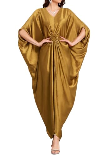 Orshoy Womens Abaya Dress Bohemian Beach Kaftan Golden