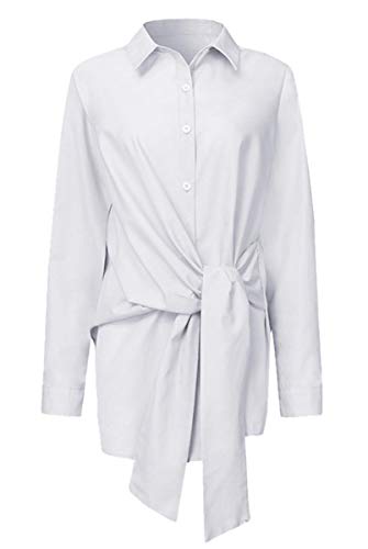 KUFV Women's Long Sleeve Button Down Shirts Tie Waist Casual Loose Blouses Tops2