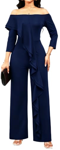sexycherry Navy Off Shoulder Jumpsuits for Women Dressy Formal Club Outfits