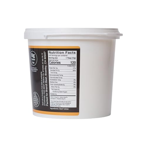 Image of Brandt Beef Tallow - 100% Pure Beef Tallow | 64 oz (4 lb) Tub for Cooking, Skincare, Soap & Candle Making | High Smoke Point | No Additives or Preservatives | Sustainably Sourced | Family-Owned Ranch