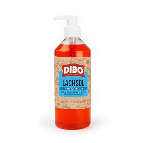 DIBO Lachsöl für Hunde und Katzen – 500ml mit Pumpspender | Reich an Omega-3 & Omega-6 Fettsäuren | Für gesundes Fell & Haut | Hundefutter,...
