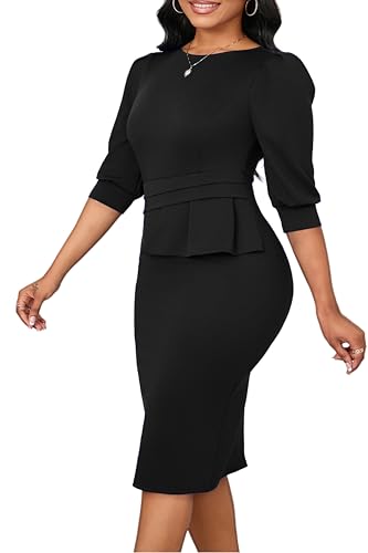 Image of ZVO Midi Dress for Women Pencil Dress Fashion Work Dress Elegant Church Dress High Waist Outfits