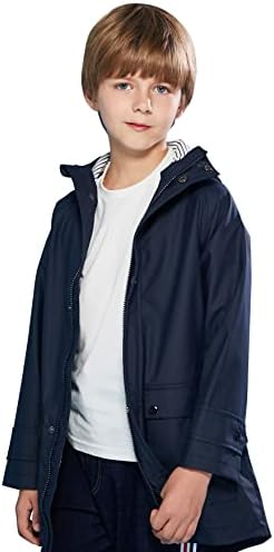 SOLOCOTE Kids Rain Jacket Hooded Lined Rubber RainCoats for Girls Boys Waterproof Windproof, 180806 Navy F 13-14Y