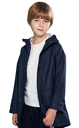 Solocote Kids Rain Jacket Hooded Lined Rubber Raincoats For Girls Boys Waterproof Windproof, 180806 Navy F 13-14Y #TOP1