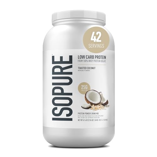 Isopure Low Carb 100% Pure Whey Isolate Protein Powder, Gluten Free, With Vitamins, Toasted Coconut, 25g Protein Per Serving, 3 Lbs, 42 Servings (Packaging May Vary)