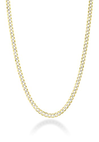 Miabella Italian Solid 18k Gold Over 925 Sterling Silver Two Tone 3.5mm Diamond Cut Cuban Link Curb Chain Necklace for Women, Made in Italy