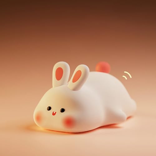 Image of Bunny Night Light, Cute Silicone Rabbit Lamp, Dimmable LED Nursery Nightlight, Rechargeable Touch Control with Timer, Kids Bedroom Baby Lamp Easter Gift (Rabbit Lamp)