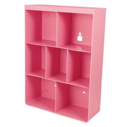 HEALEEP 1pc Large Pink Wall Mounted Storage Rack Adhesive Compartments Organizer for Kitchen Bathroom Bedroom Multifunctional Plastic Shelf for Tidy Living Spaces