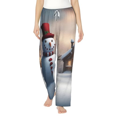 Pantalon de pyjama femme Noël bonhomme de neige confortable pour les vacances