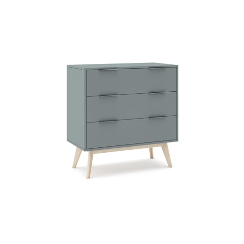 duehome | Sinfonier 3 Cajones, Dormitorio, Modelo Numa, Acabado en Verde Salvia y Oak Soft, Medidas: 80 cm (Largo) x 83 cm (Alto) x 40 cm (Fondo)