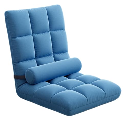 Sailozai シングルソファーチェア、折りたたみ式、リクライニング、アームチェア、洗える、快適、畳、和風、ベッド (18グリッドベルベット,ブルー)