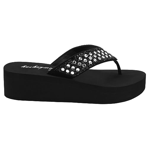Lowkeyray Wedge Flip Flops for Women Rhinestone Comfortable Sandals2