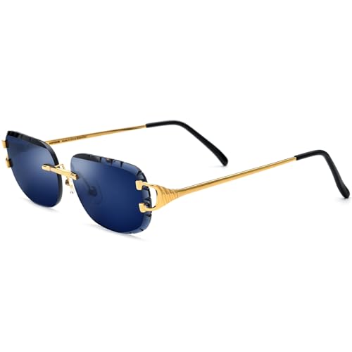 Image of HEPIDEM Rimless Rectangle Zircon Diamonds UV400 Square Sunglasses for Men with Nylon Lens