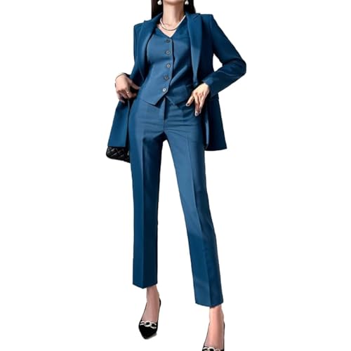 3 Piece Suit Women Business Office One Button Lady Suit Jacket Blazer Slim Fit Vest Pants Set (Blazer+Vest+Pants)4