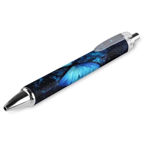 Niapessel Black Pens Ballpoint Pen Ball Point Pen Smooth Writing Gel Pens Retractable 0.5 Fine Point for School Office Blue Butterfly Starry Sky Pattern 1 PCS Cover