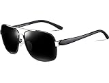  ATTCL Hombre Rectangulares Gafas De Sol Polarizado Uv400 Marco De Metal Súper Ligero 8001-Black