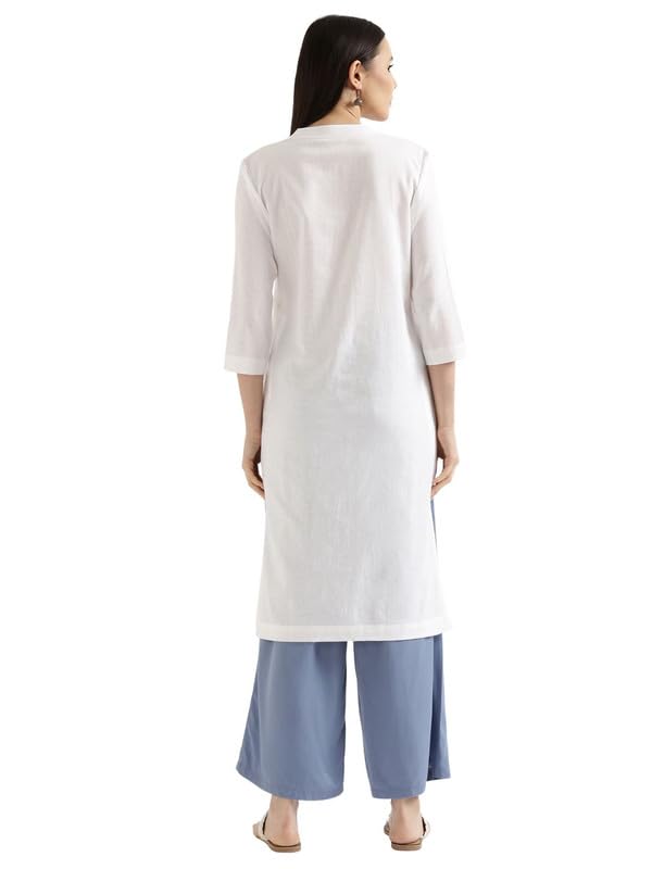 Image of SAADAA Women's Linen Blend Long Kurta with Viscose Palazzo Set | Straight Fit Kurta with Wide Leg Palazzo | Solid Ethnic Co-ord Set for Office & Casual Wear