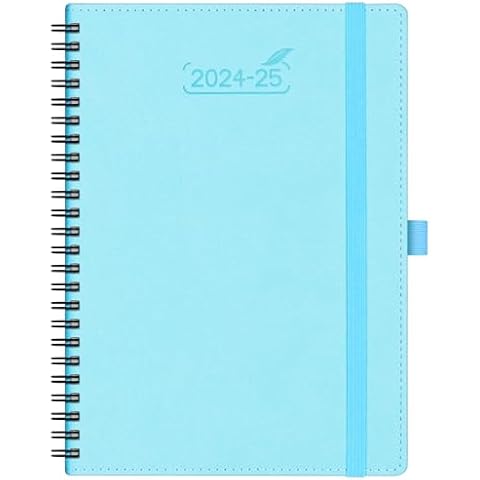 BEZEND Planner 2025 Starts from Now, 18 Months (July24-Dec25) [Sky Blue] 5.8" x 8.5", Academic Year Planner, Daily Weekly and Monthly Calendar, Spiral Bound, Vegan Leather Soft Cover Cover