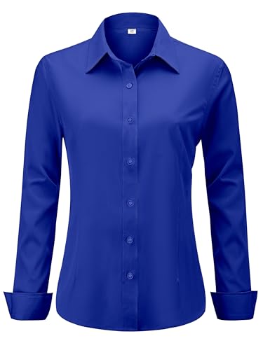 hearain Royal Blue Shirts for Womens Button Down Dress Women's Long Sleeve Top Slim Fit Collared...