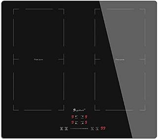 Induction Hob Flexi Zones, Electric Cooktop 60cm Built-in Hob with 4 Burners 2 Flex Zones for BBQ, Crystal Glass Panel 220~240V