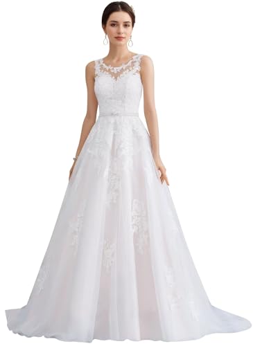 Women's Lace Appliques Bridal Wedding Dresses Long Formal Gowns for Bride A-Line Bridal Dress Sleeveless