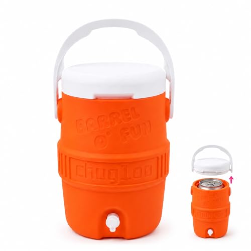Can Cooler Sleeve, 3D Printed Hard Shell Can Holder for Standard 12 oz Cans, Mini Ice Chest Style with Lid, Novelty Beer Soda Drink Holder for BBQ, Pool, Camping and Tailgate, Orange