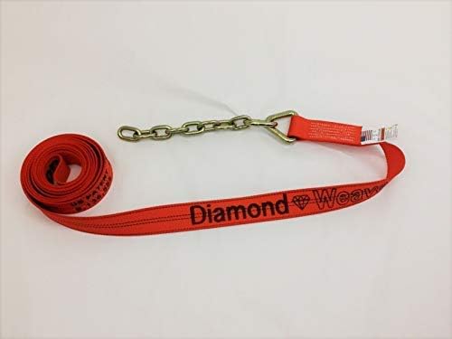 8 Point Heavy Duty Orange Diamond Weave 18' Strap Kit for Rollback/Flatbed Tie Downs with 12" Chain Tail