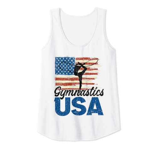 Mujer Gimnasia Bandera de Estados Unidos Divertida Gimnasta Gráfico de gimnasia Camiseta sin Mangas