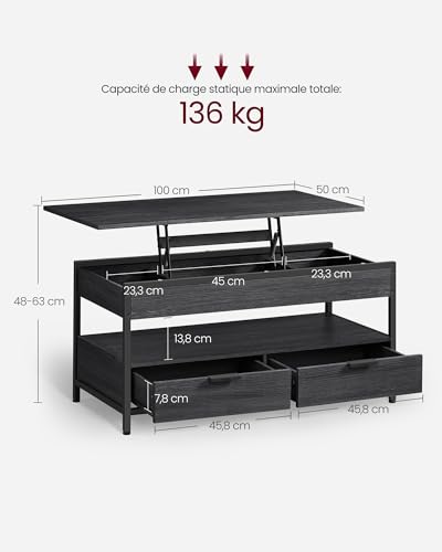 Table basse plateau relevable style industriel VASAGLE