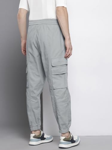 Image of The Indian Garage Co Men Mid Rise Loose Baggy Solid Mid-Rise Cargo Joggers