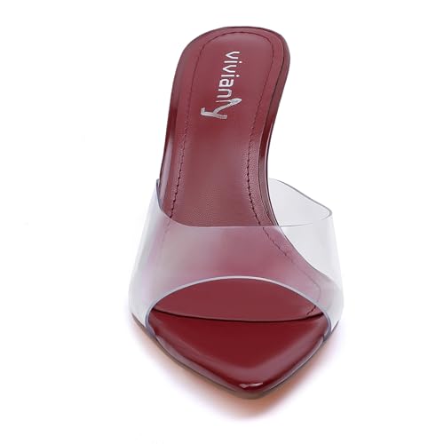 Image of vivianly Clear Pointed Toe Heels Sandals Transparent Strap Stiletto High Heels Slip on Mules for Women