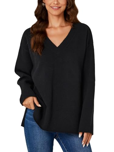 KIFOVEN Women’s Casual Oversized Tunic Sweater V Neck Long Sleeve Side Slit Pullover Loose Fall Knit Top2