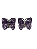 Betsey Johnson Silver Tone & Purple Metallic Butterfly Stud Earrings Crystal Great Easter Mother's D