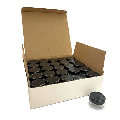 Grand Parfums 50 5g gram 5mL Empty Cosmetic Jars in Box, Lip blam, Lip Gloss, Clear with White Lids, Tiny Mini Pot Eyeshadow (Black Cap)