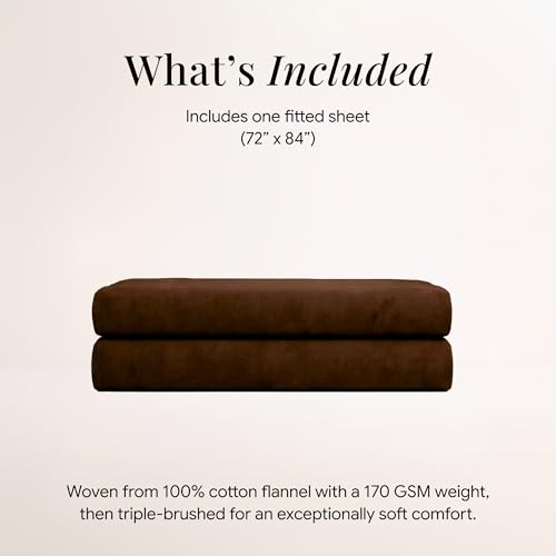Image of Tribeca Living Cal King Flannel Fitted Sheet 170 GSM Brushed Cotton - Extra Deep Pocket Fits Mattresses up to 24 Inches - Warm and Cozy for Cold Nights in Chocolate