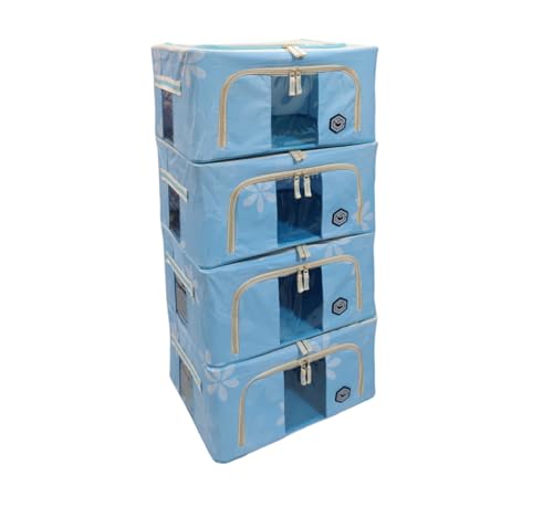Image of Storage Box for clothes Cloth storage box wardrobe organizers (44 LTR Pack of 4, Skyblue Flower)