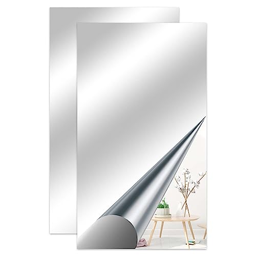JINGIHE 2 espejos autoadhesivos flexibles de pared de 70 x 40 cm, sin marco, sin cristal, papel de espejo autorroscante