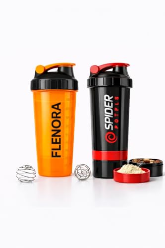 Image of Buy One Get One Free - Protein Shaker Bottle 700ml with Mixer Ball & Leakproof Lid | Gym, Sports & Fitness Shaker for Protein Shakes, Smoothies & Pre-Workout (Orange Combo)