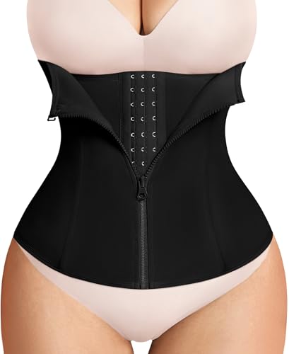URSEXYLY Women Waist Trainer Corset Zipper Hook Shapewear Double Control Body Shaper Tummy Control Waist Cincher (L, Black)