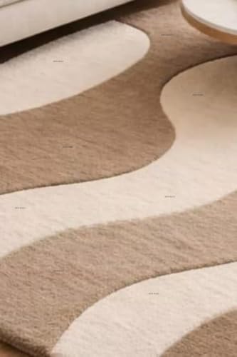 Image of Hand Tufted Carpet Nz Wool with Silk Abstract Design Non Slip Luxury Exclusive Rectangular Carpet for Living Room Bedroom (Size : 5x8 Ft, 152x244 CM), Multicolor