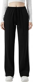 The New Design Women Cotton Blend Track Pant | Women's Wide Leg Track Pants High Waist Drawstring Sweatpants with Side Str...