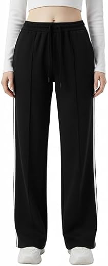 The New Design Women Cotton Blend Track Pant | Women's Wide Leg Track Pants High Waist Drawstring Sweatpants with Side Str...