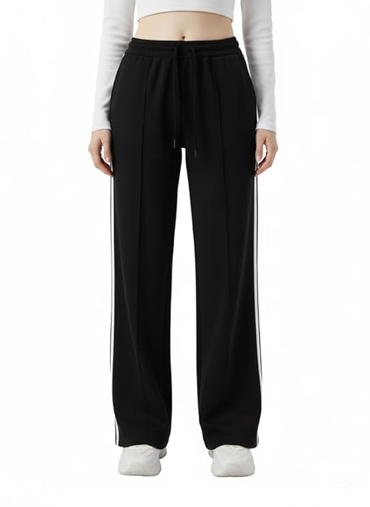 The New Design Women Cotton Blend Track Pant | Women's Wide Leg Track Pants High Waist Drawstring Sweatpants with Side Str... - Review, Price and Buying Guide