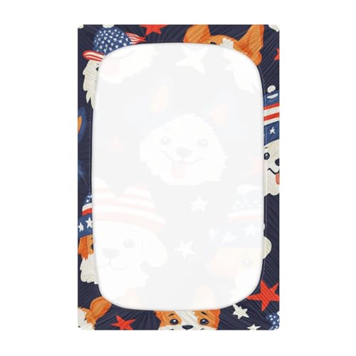 Image of Crib Sheet Breathable Soft Crib Mattress Sheet for Baby Toddler Boys Girls Fitted Crib Sheet Fit Standard Crib Mattress 39 x 27 Inch July 4th Cute Dogs Blue