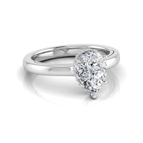 IGI Certified 2.15 Carat Pear Lab Grown Diamond (E,VS1) 14K Gold Hidden Halo Solitaire Engagement Wedding Ring For Women3